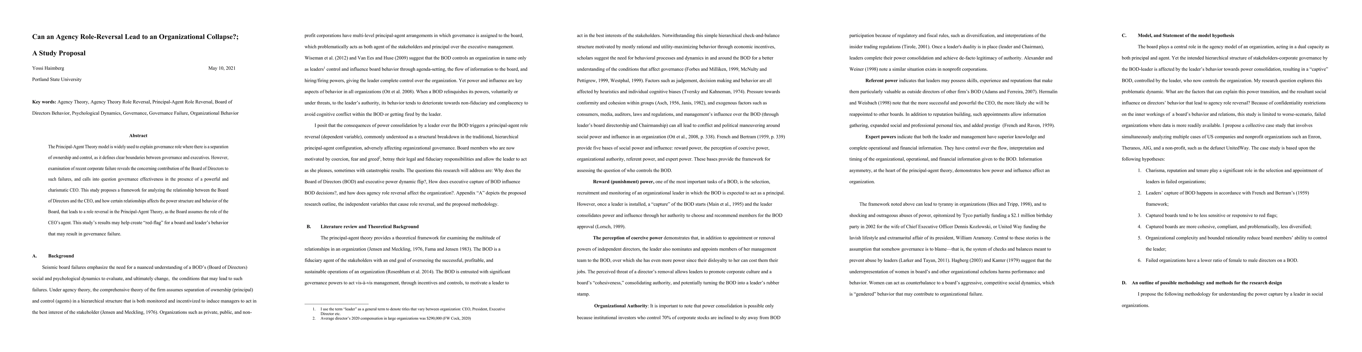 Thumbnail for Can an Agency Role-Reversal Lead to an Organizational Collapse?; A Study
  Proposal