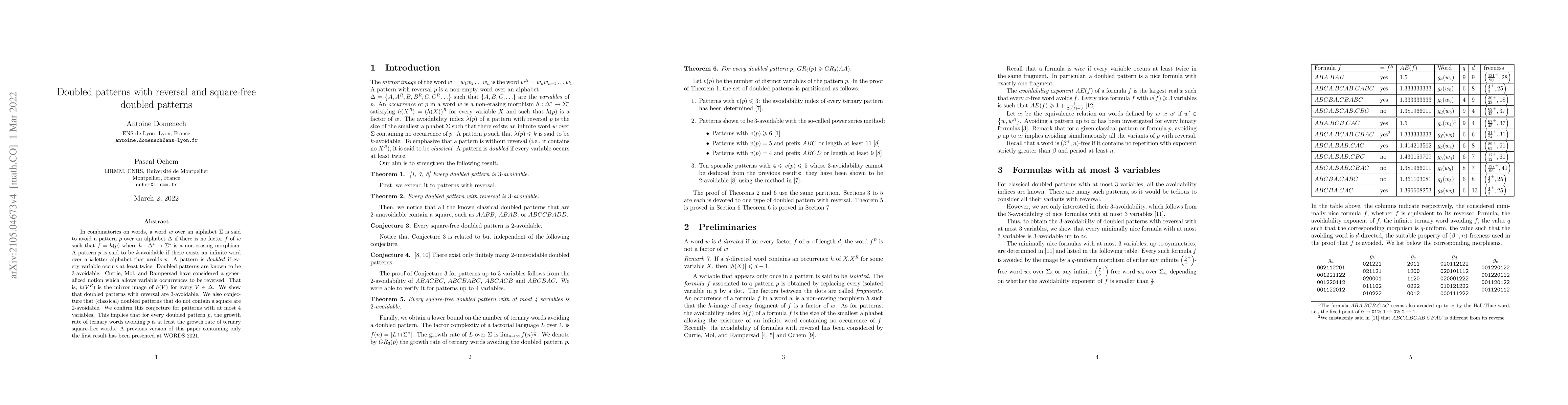 Thumbnail for Doubled patterns with reversal and square-free doubled patterns