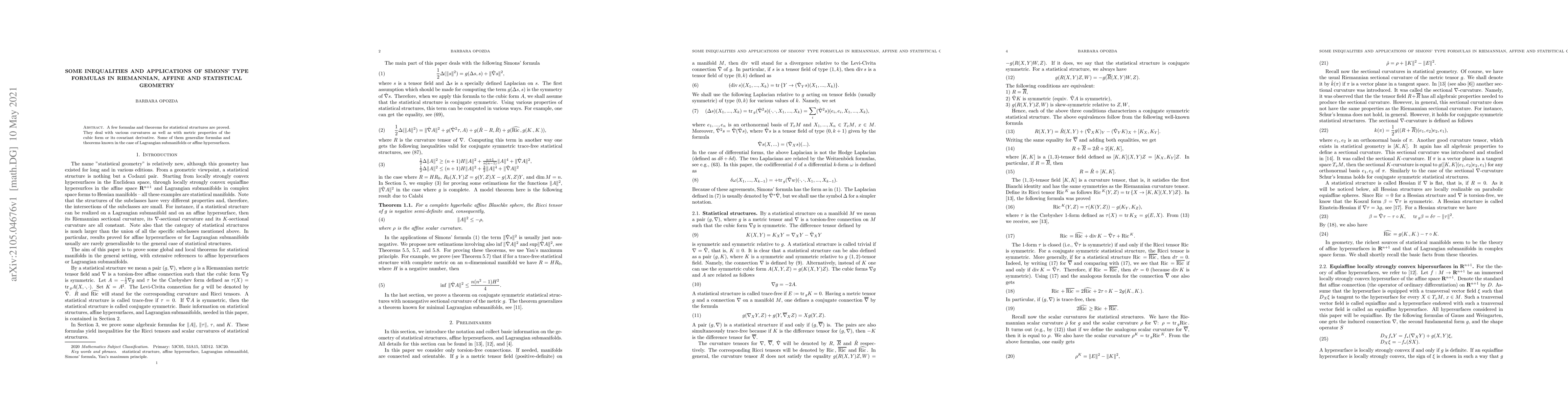 Thumbnail for Some inequalities and applications of Simons' type formulas in
  Riemannian, affine and statistical geometry