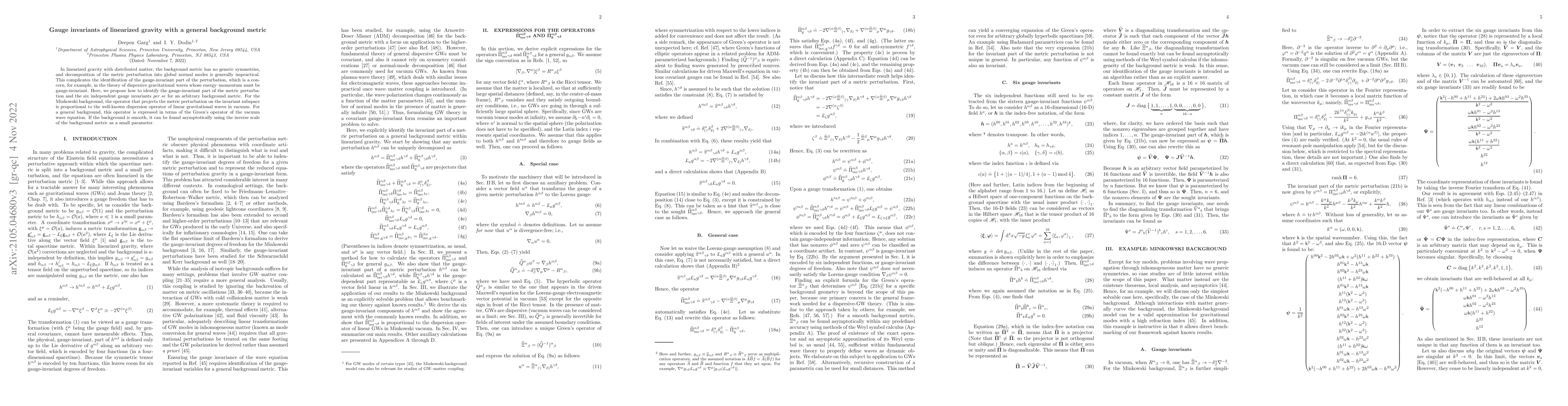 Thumbnail for Gauge invariants of linearized gravity with a general background metric