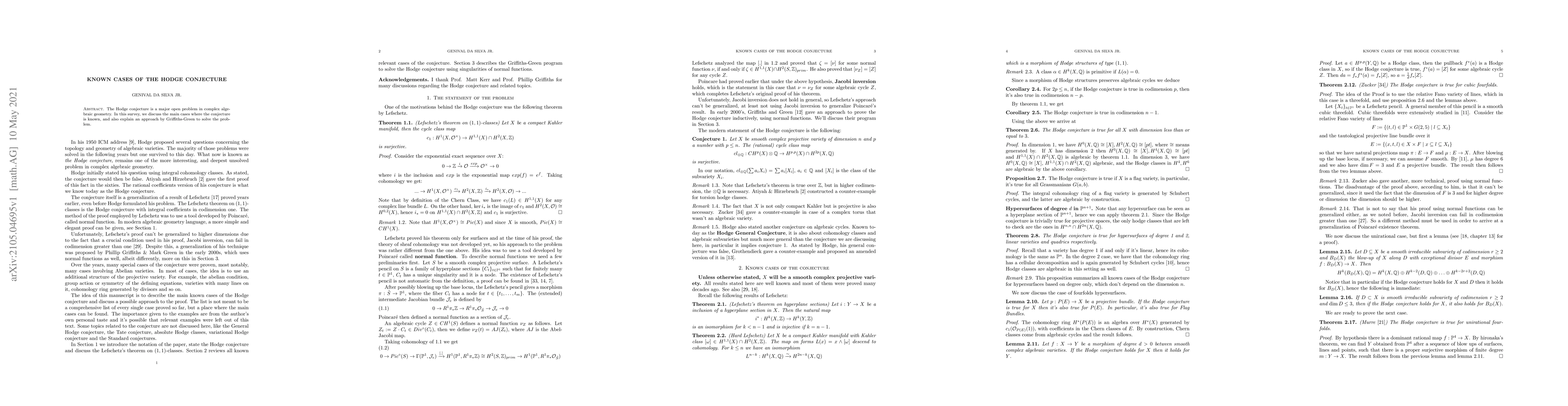 Thumbnail for Known cases of the Hodge conjecture