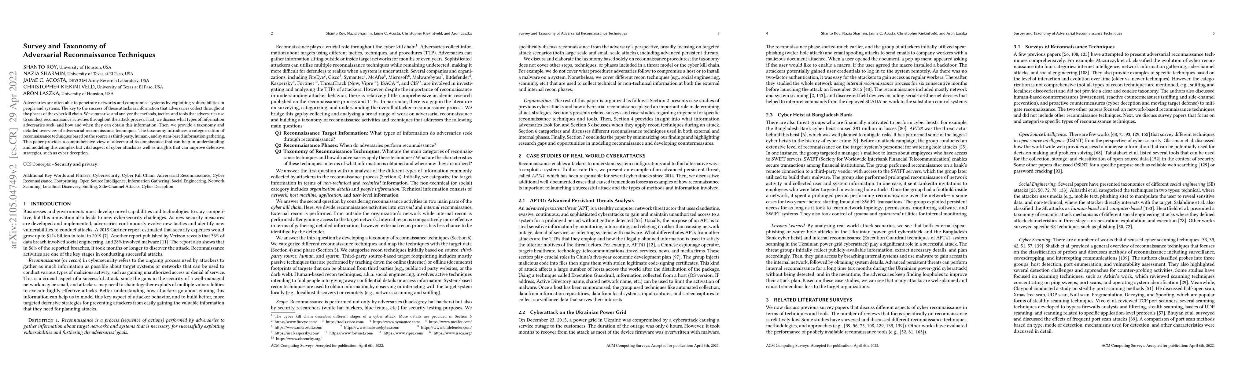Thumbnail for Survey and Taxonomy of Adversarial Reconnaissance Techniques
