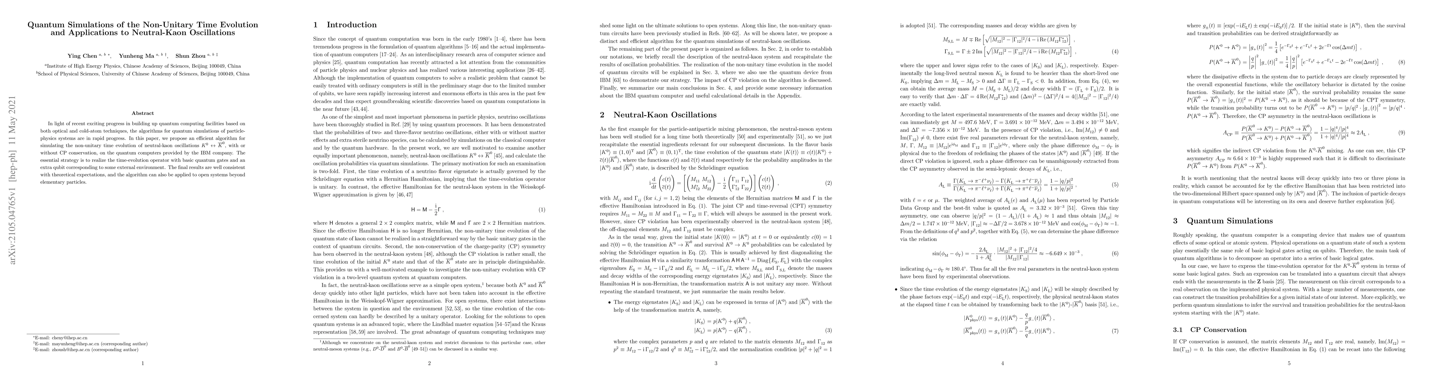 Thumbnail for Quantum Simulations of the Non-Unitary Time Evolution and Applications
  to Neutral-Kaon Oscillations