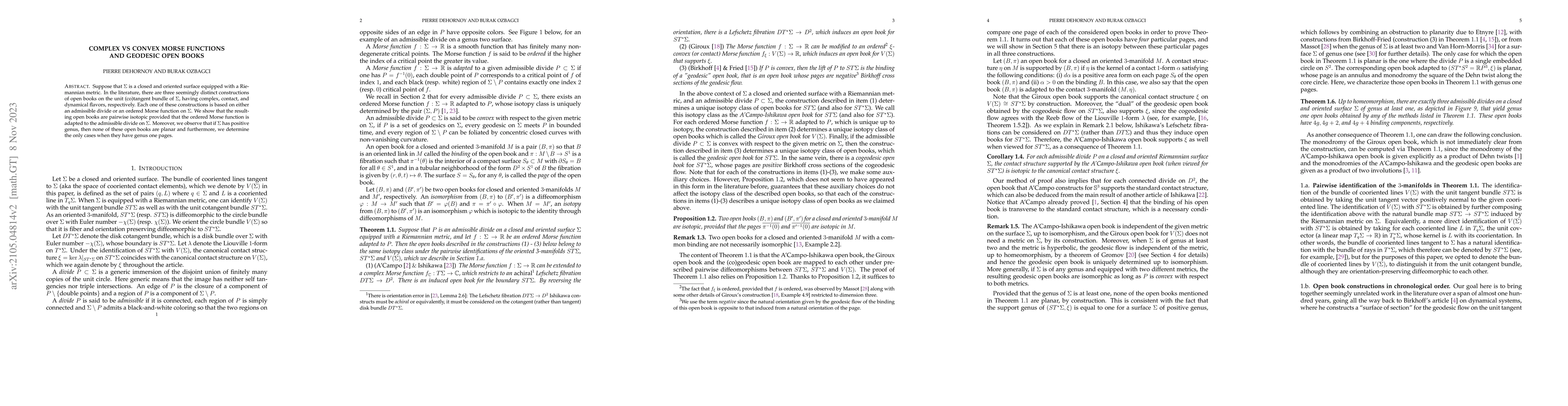 Thumbnail for Complex vs convex Morse functions and geodesic open books