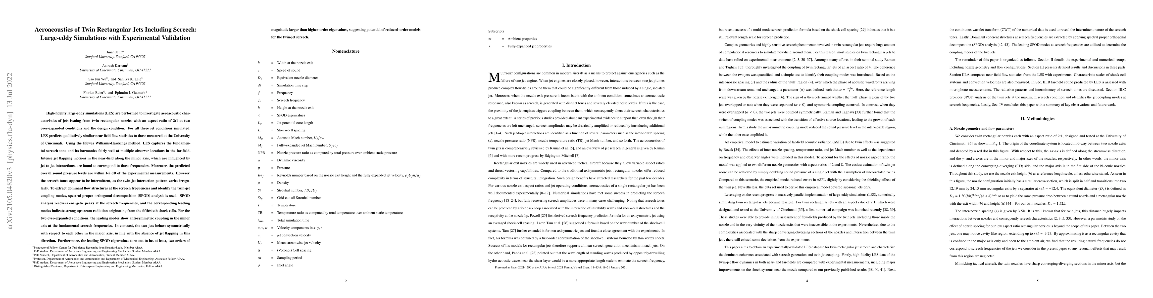 Thumbnail for Aeroacoustics of Twin Rectangular Jets Including Screech: Large-eddy
  Simulations with Experimental Validation