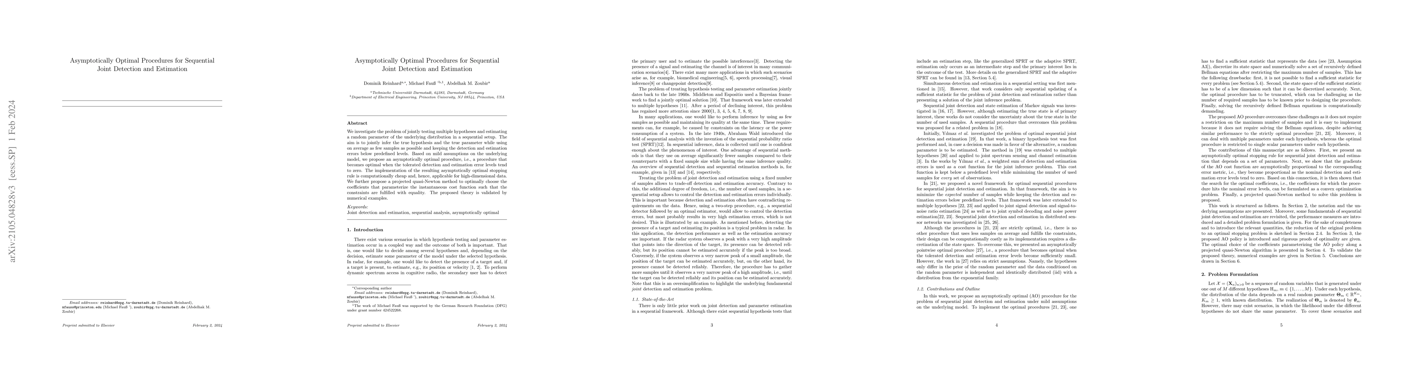 Thumbnail for Asymptotically Optimal Procedures for Sequential Joint Detection and
  Estimation