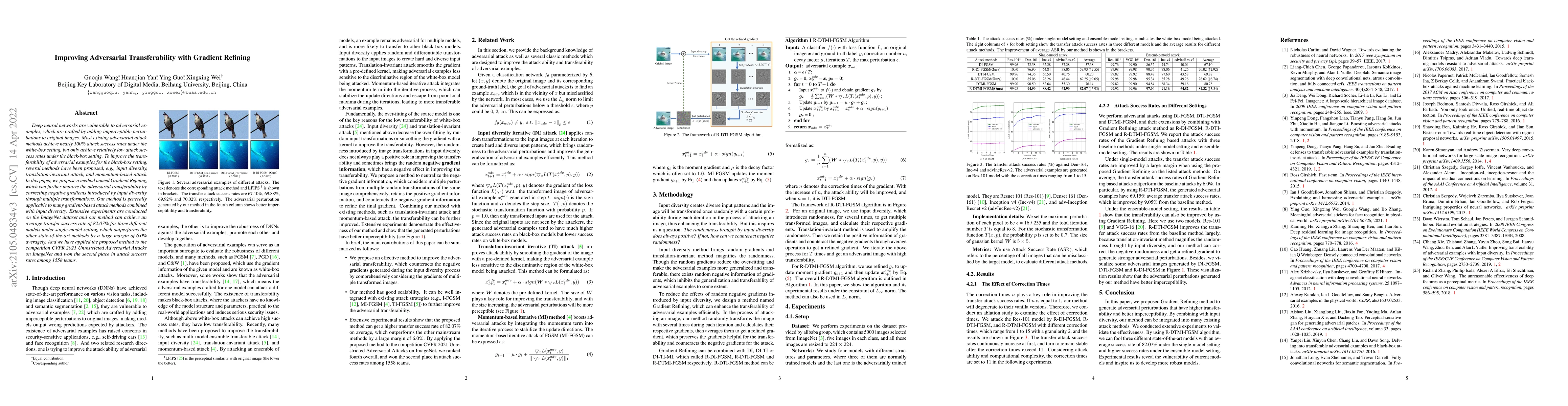 Thumbnail for Improving Adversarial Transferability with Gradient Refining