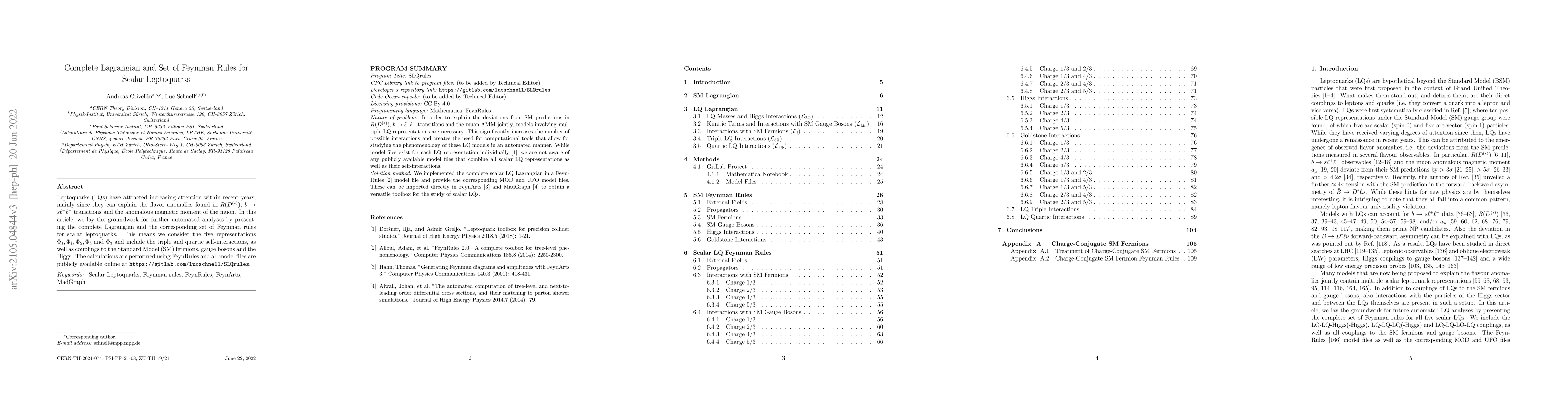 Thumbnail for Complete Lagrangian and Set of Feynman Rules for Scalar Leptoquarks
