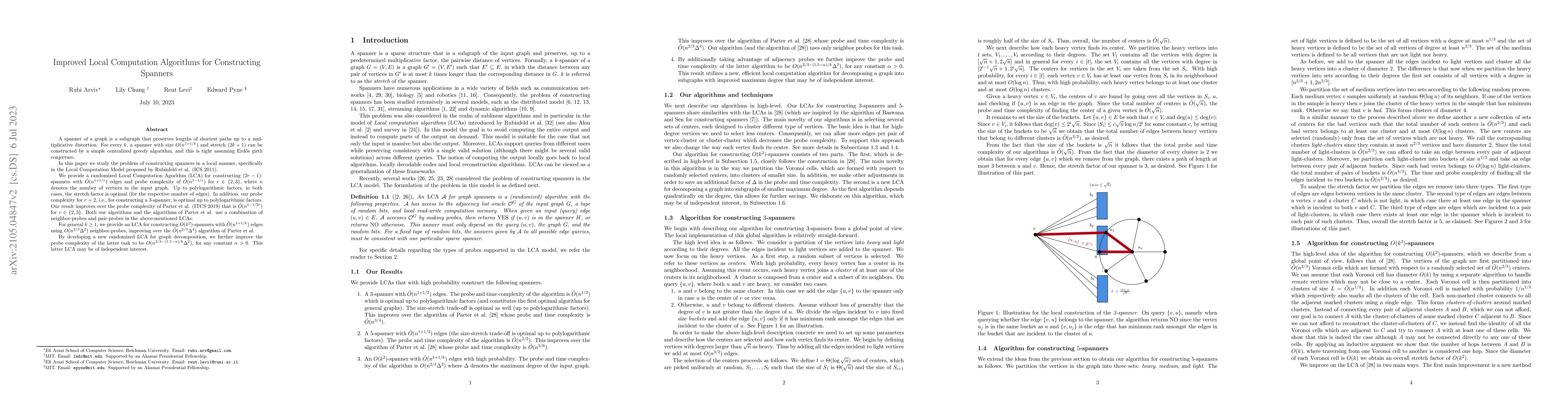 Thumbnail for Improved Local Computation Algorithms for Constructing Spanners