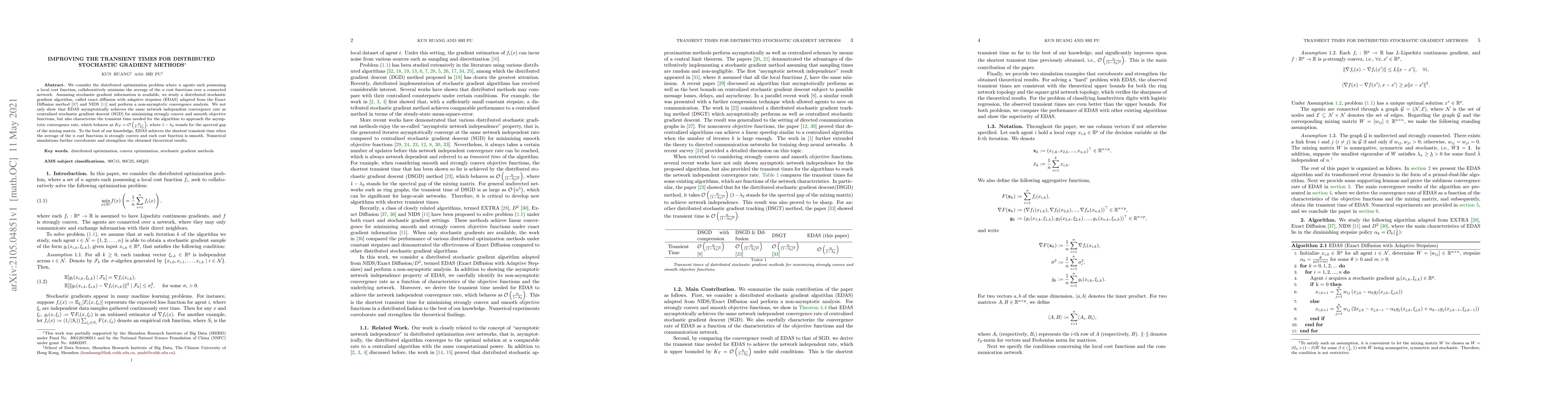 Thumbnail for Improving the Transient Times for Distributed Stochastic Gradient
  Methods