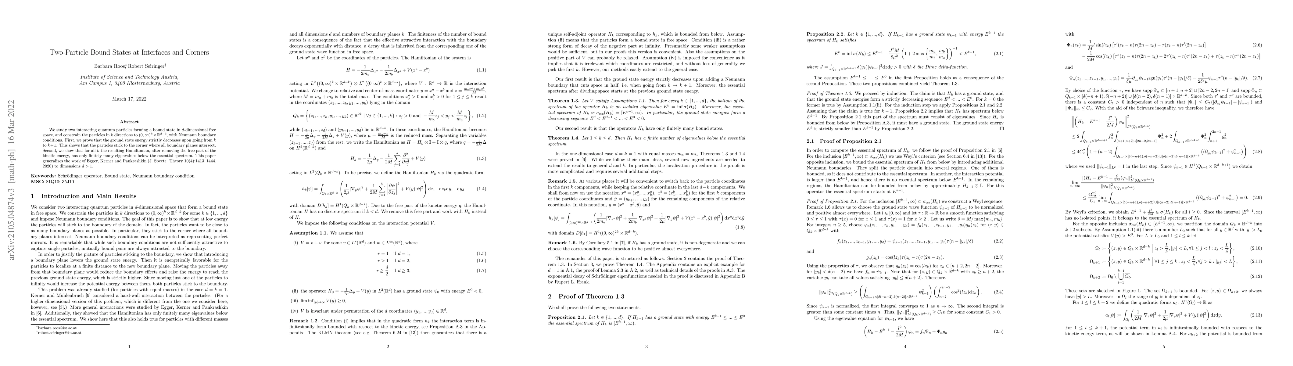 Thumbnail for Two-Particle Bound States at Interfaces and Corners