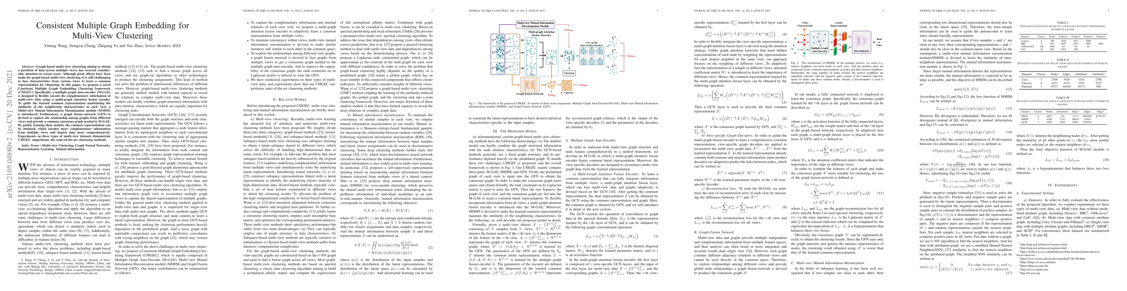 Thumbnail for Consistent Multiple Graph Embedding for Multi-View Clustering