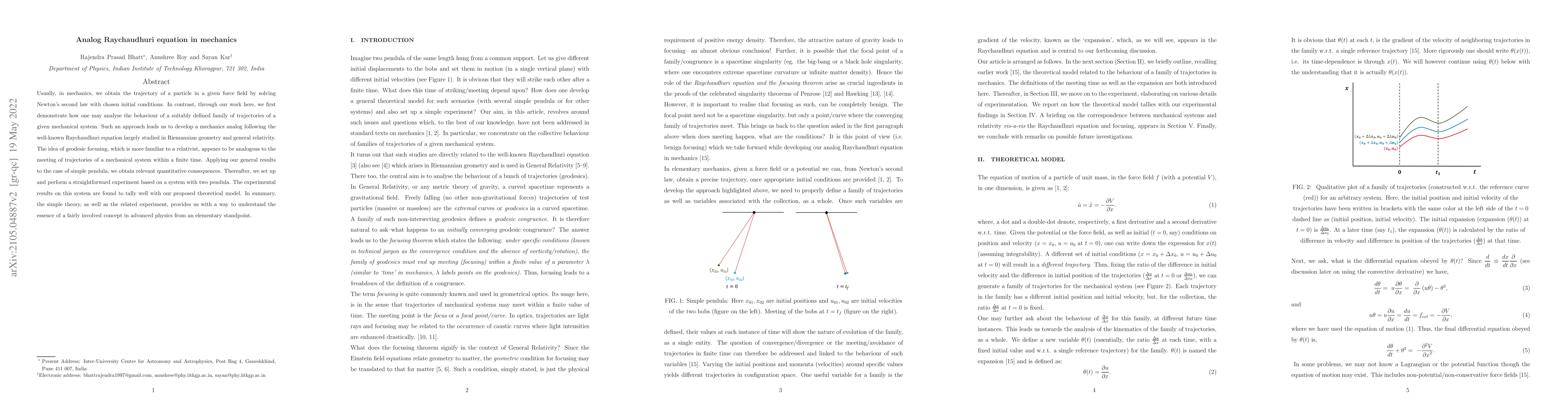 Thumbnail for Analog Raychaudhuri equation in mechanics