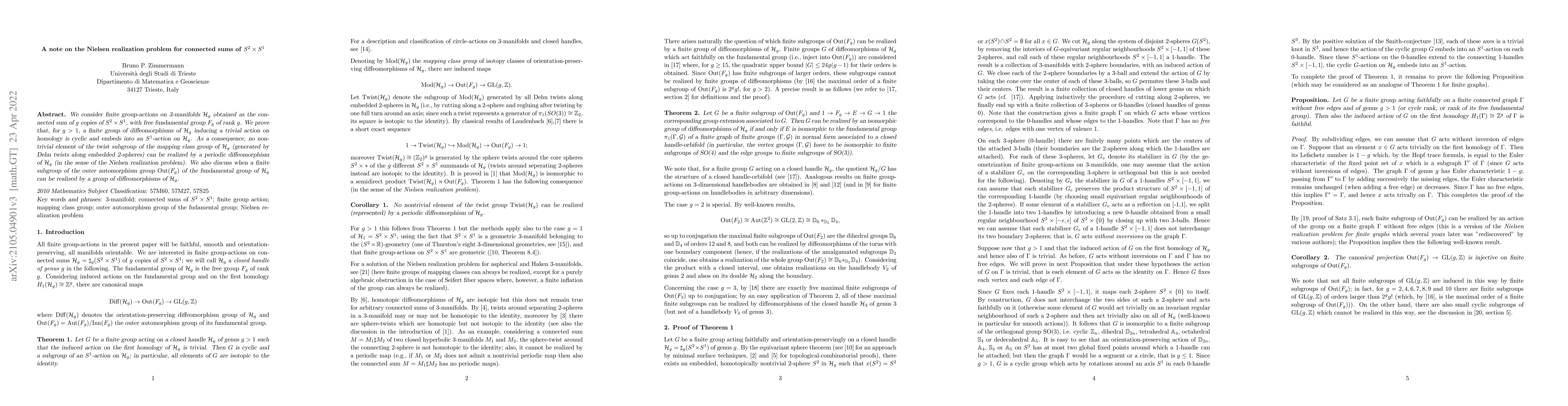 Thumbnail for A note on the Nielsen realization problem for connected sums of $S^2
  \times S^1$