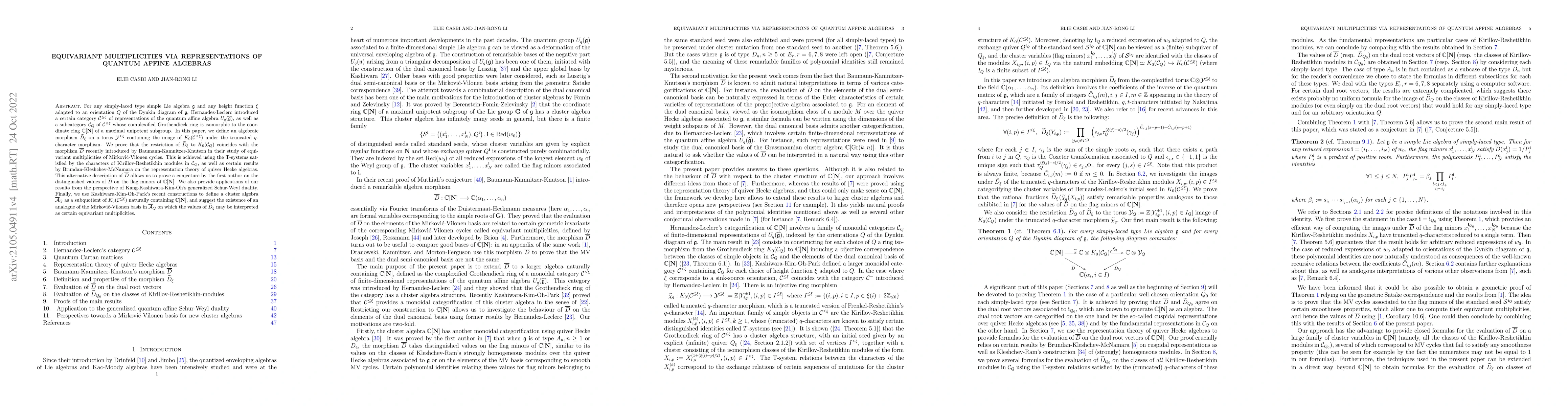 Thumbnail for Equivariant multiplicities via representations of quantum affine
  algebras
