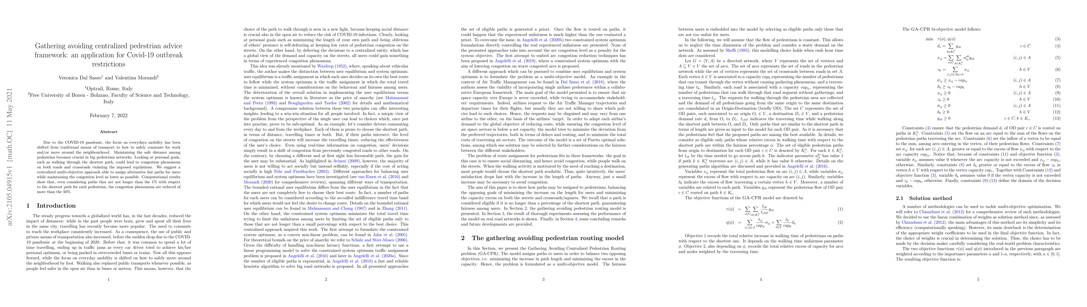 Thumbnail for Gathering avoiding centralized pedestrian advice framework: an
  application for Covid-19 outbreak restrictions