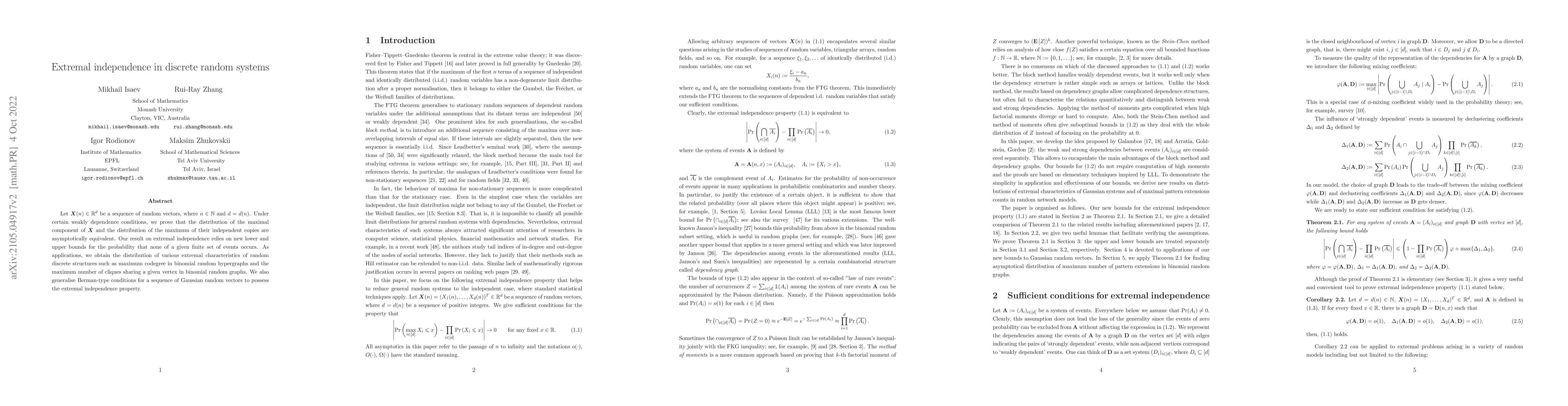 Thumbnail for Extremal independence in discrete random systems