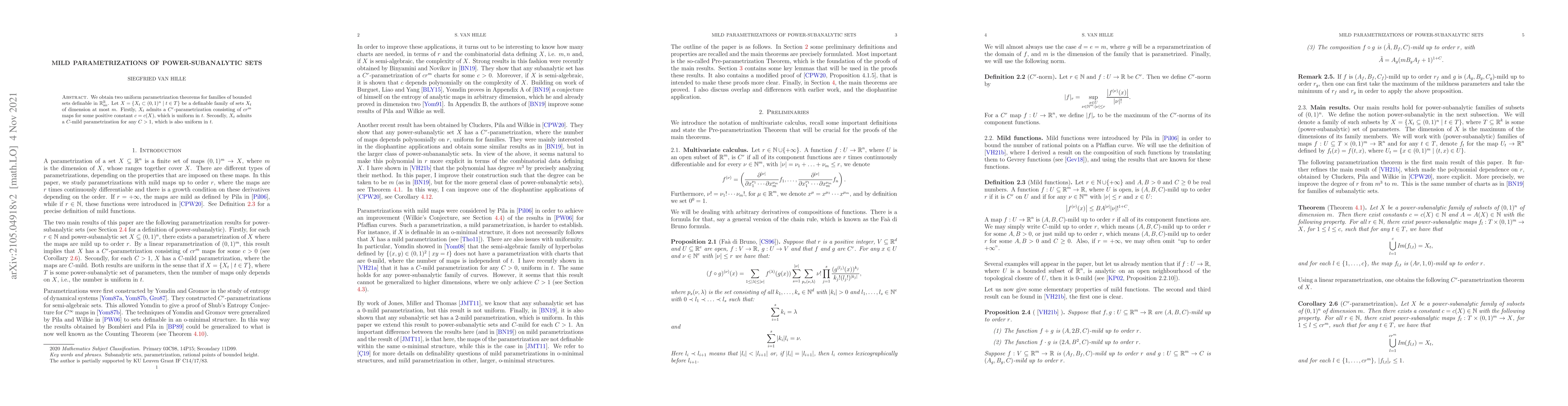 Thumbnail for Mild parametrizations of power-subanalytic sets