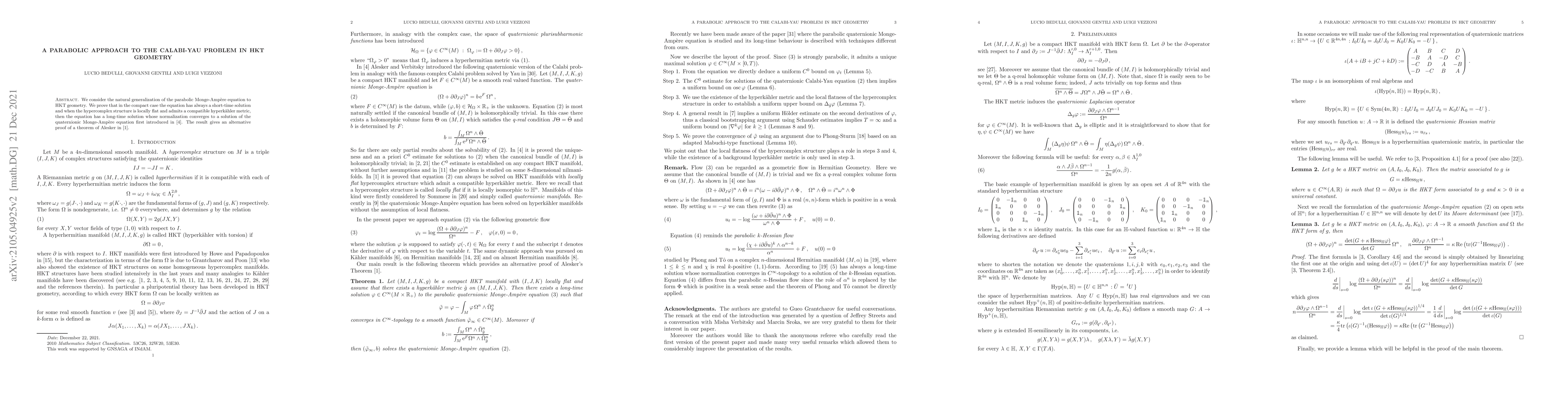 Thumbnail for A parabolic approach to the Calabi-Yau problem in HKT geometry