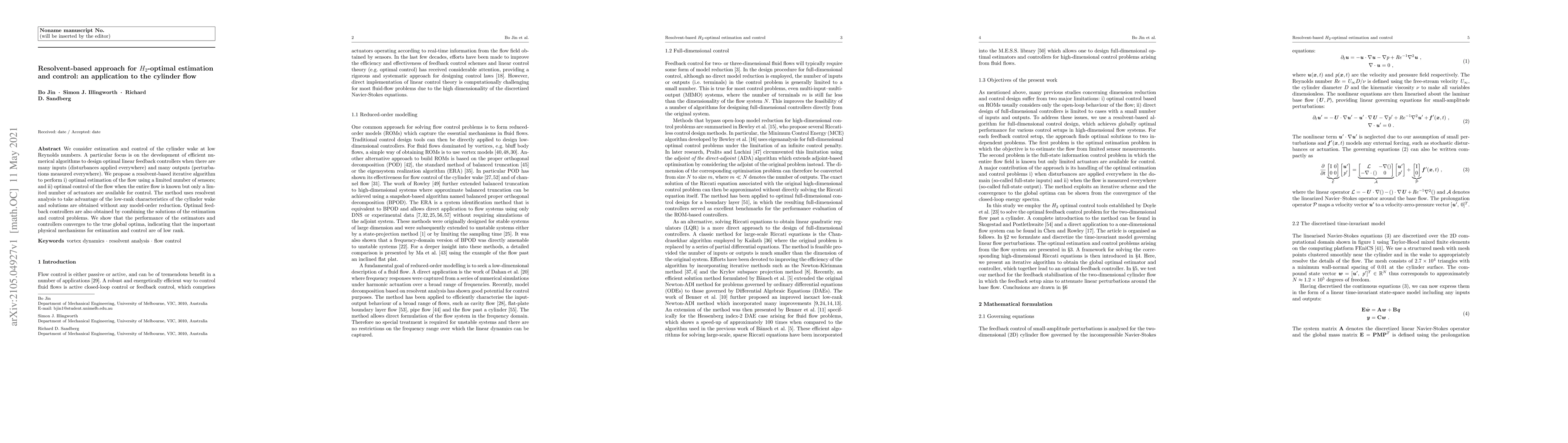Thumbnail for Resolvent-based approach for H2-optimal estimation and control: an
  application to the cylinder flow