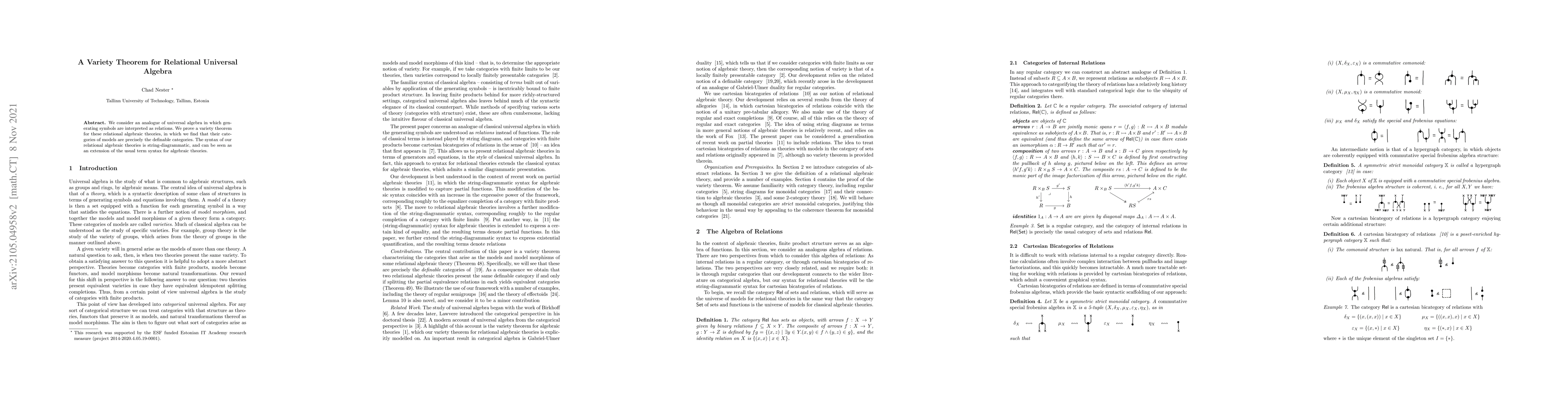 Thumbnail for A Variety Theorem for Relational Universal Algebra