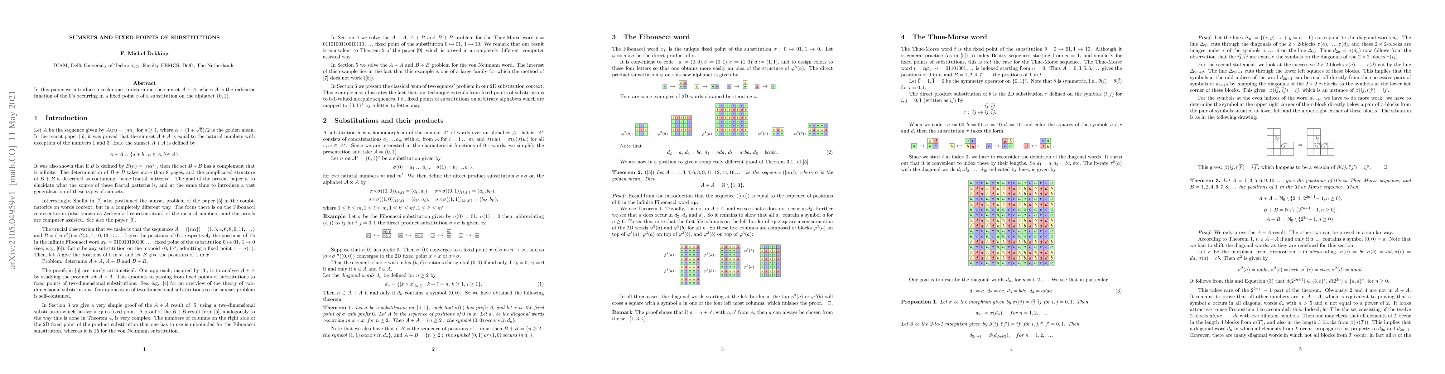 Thumbnail for Sumsets and fixed points of substitutions