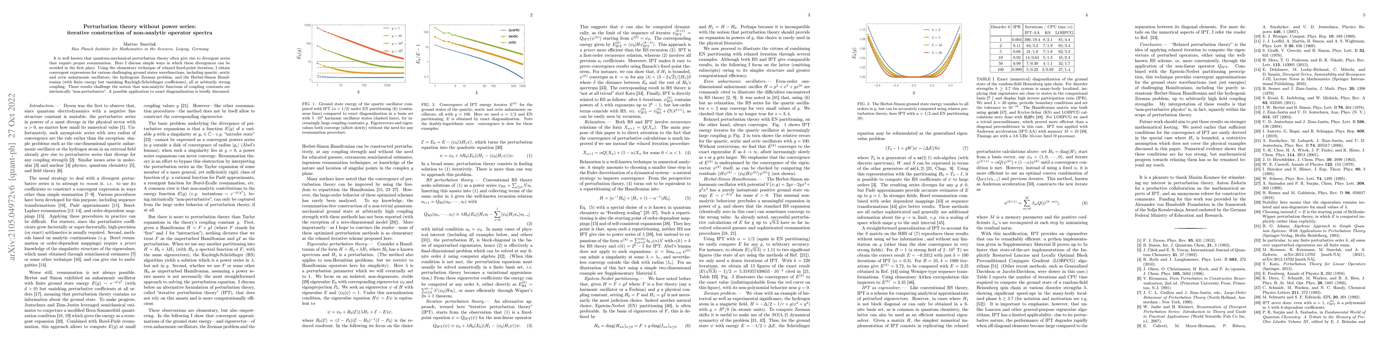 Thumbnail for Perturbation theory without power series: iterative construction of
  non-analytic operator spectra