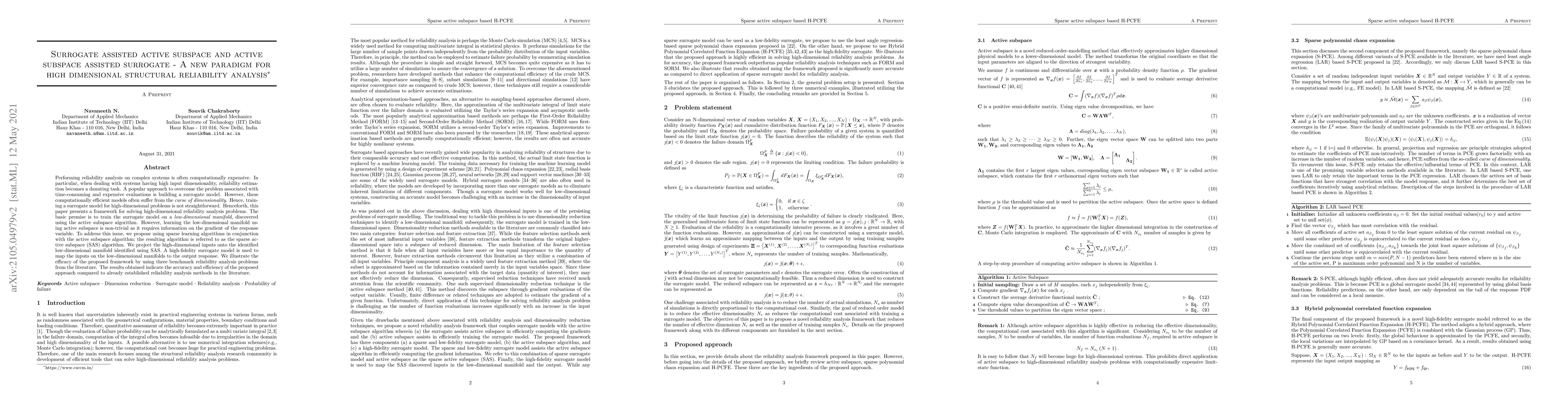 Thumbnail for Surrogate assisted active subspace and active subspace assisted
  surrogate -- A new paradigm for high dimensional structural reliability
  analysis