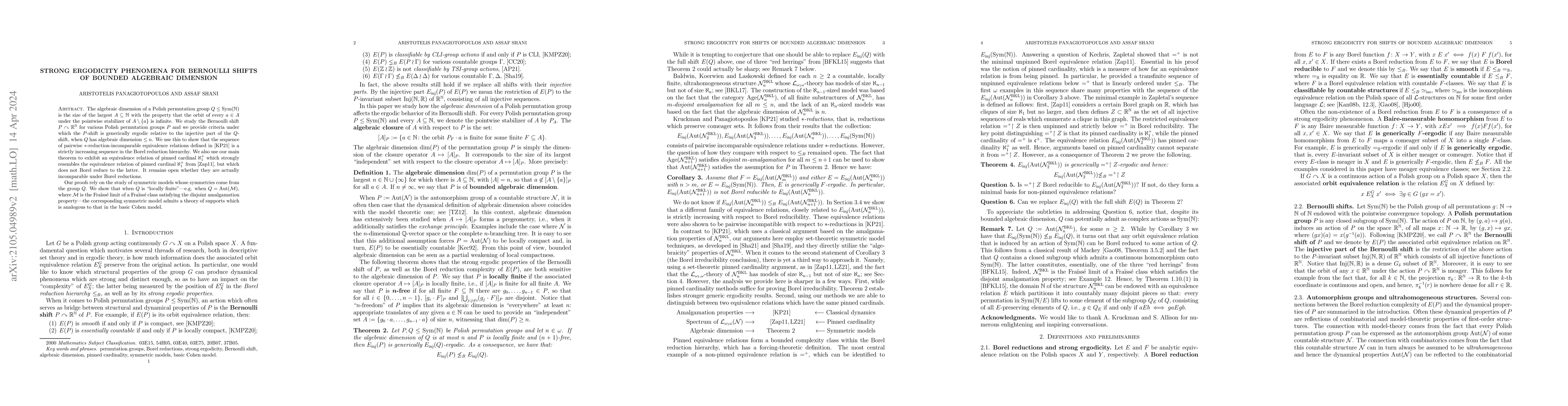 Thumbnail for Strong ergodicity phenomena for Bernoulli shifts of bounded algebraic
  dimension