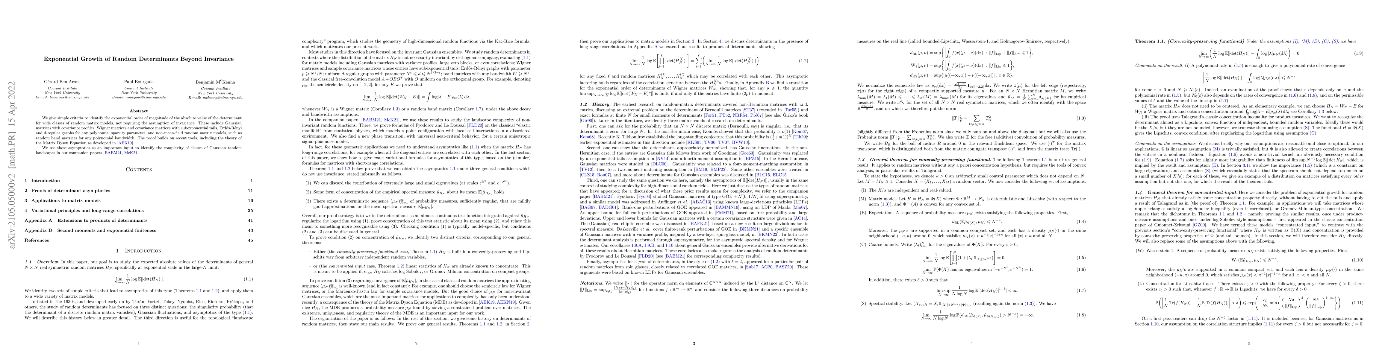 Thumbnail for Exponential growth of random determinants beyond invariance