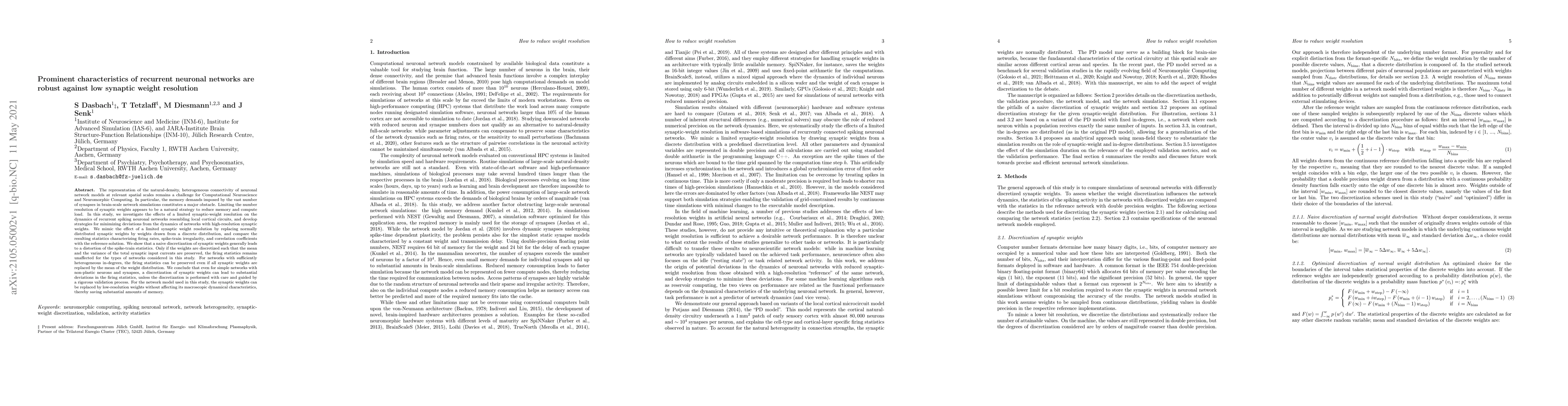 Thumbnail for Prominent characteristics of recurrent neuronal networks are robust
  against low synaptic weight resolution