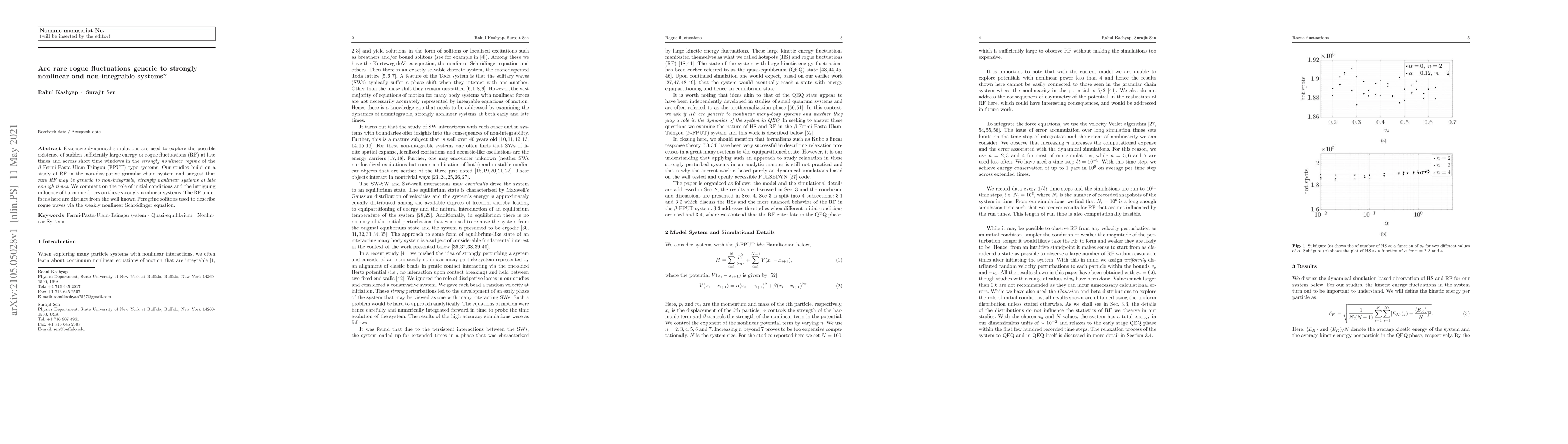 Thumbnail for Are rare rogue fluctuations generic to strongly nonlinear and
  non-integrable systems?