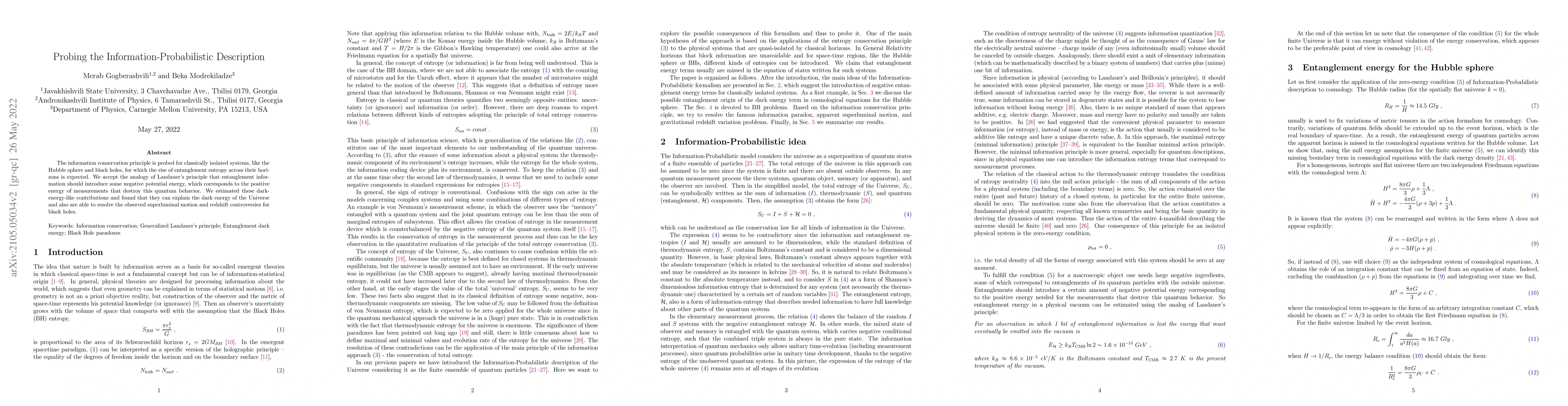 Thumbnail for Probing the Information-Probabilistic Description