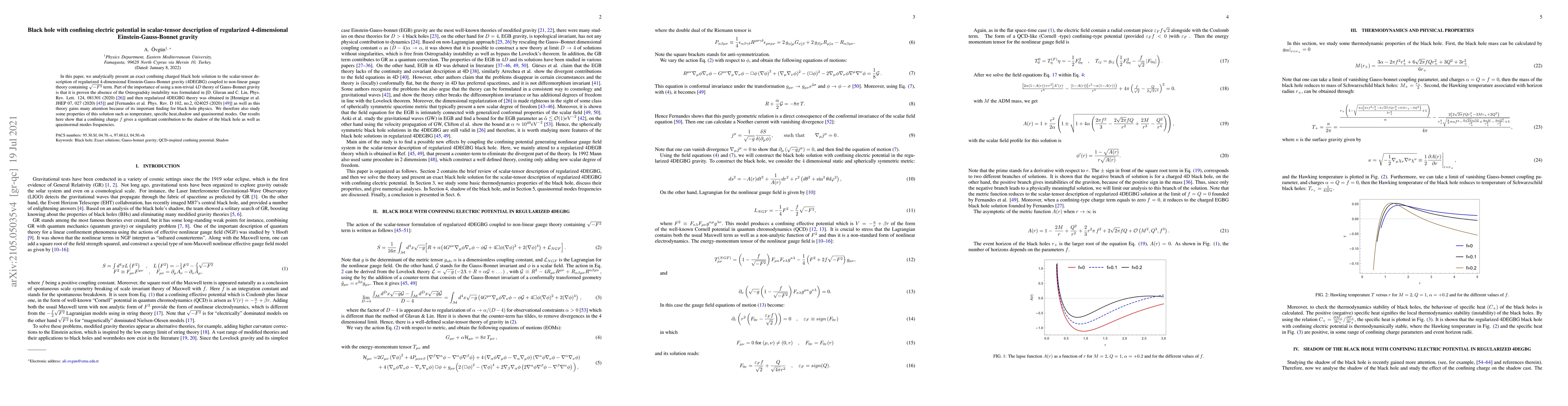 Thumbnail for Black hole with confining electric potential in scalar-tensor
  description of regularized 4-dimensional Einstein-Gauss-Bonnet gravity