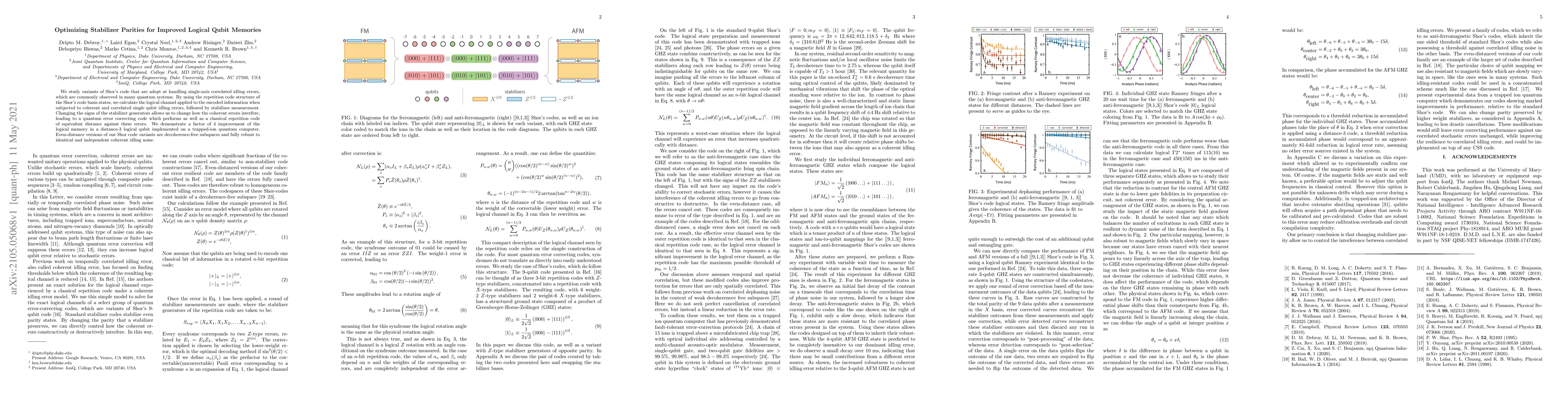 Thumbnail for Optimizing Stabilizer Parities for Improved Logical Qubit Memories