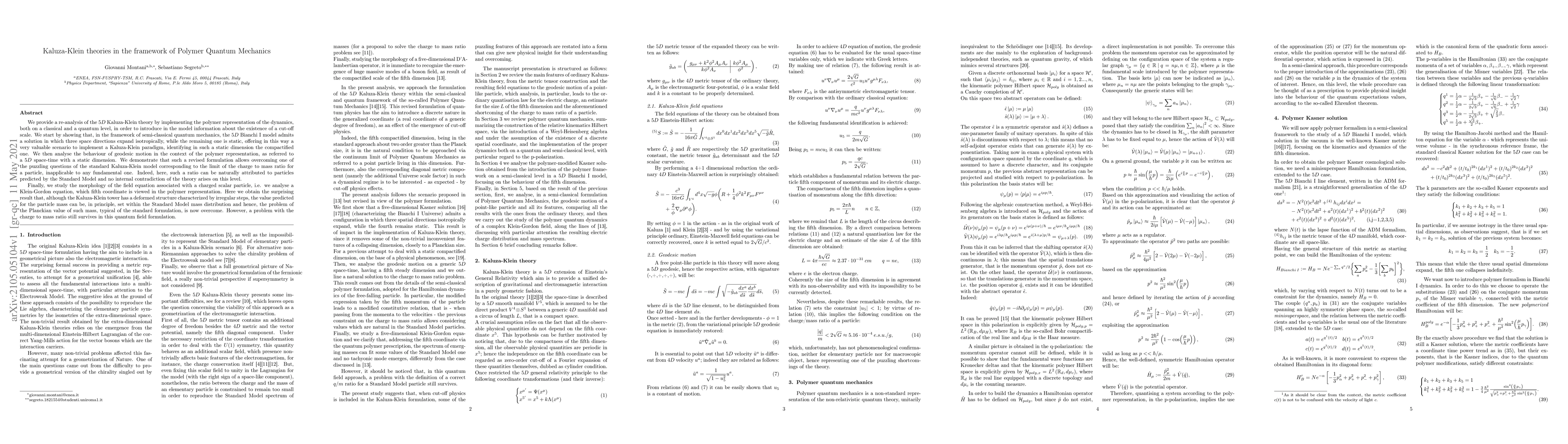 Thumbnail for Kaluza-Klein theories in the framework of Polymer Quantum Mechanics