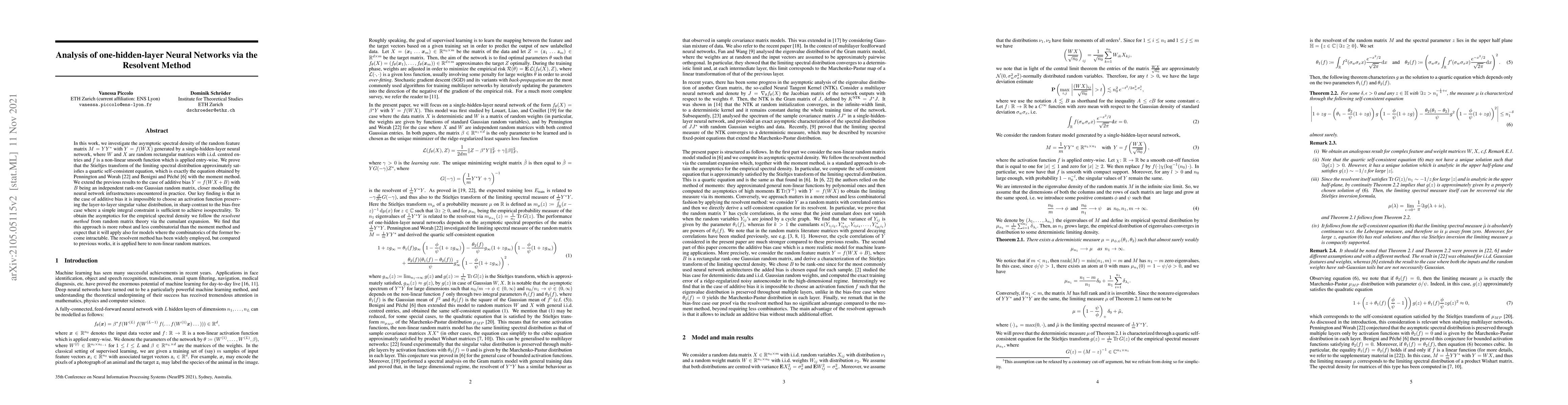 Thumbnail for Analysis of One-Hidden-Layer Neural Networks via the Resolvent Method