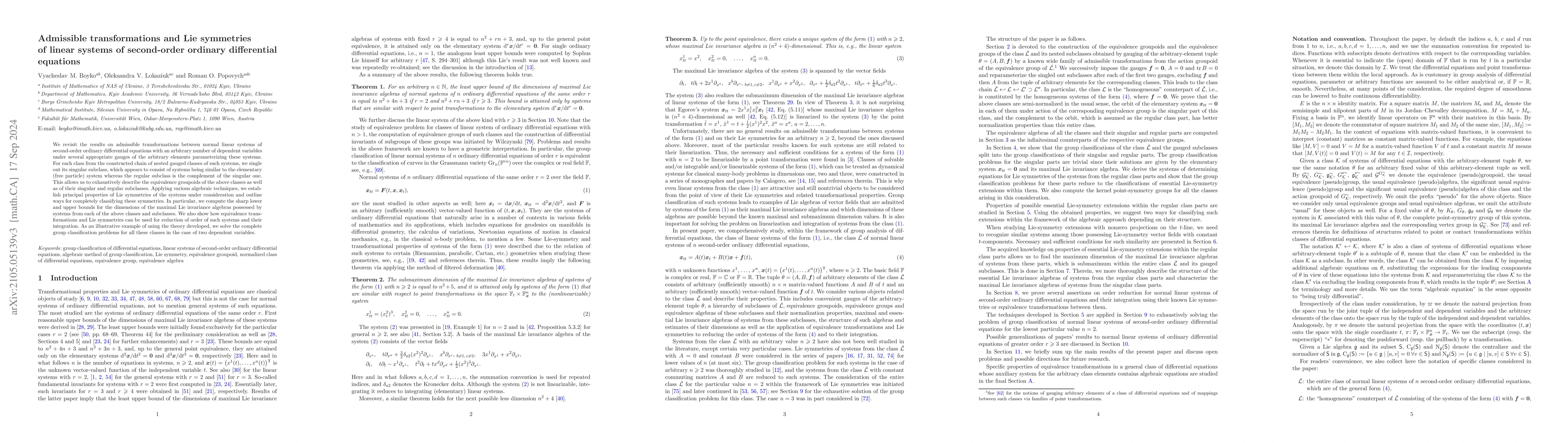 Thumbnail for Admissible transformations and Lie symmetries of linear systems of
  second-order ordinary differential equations