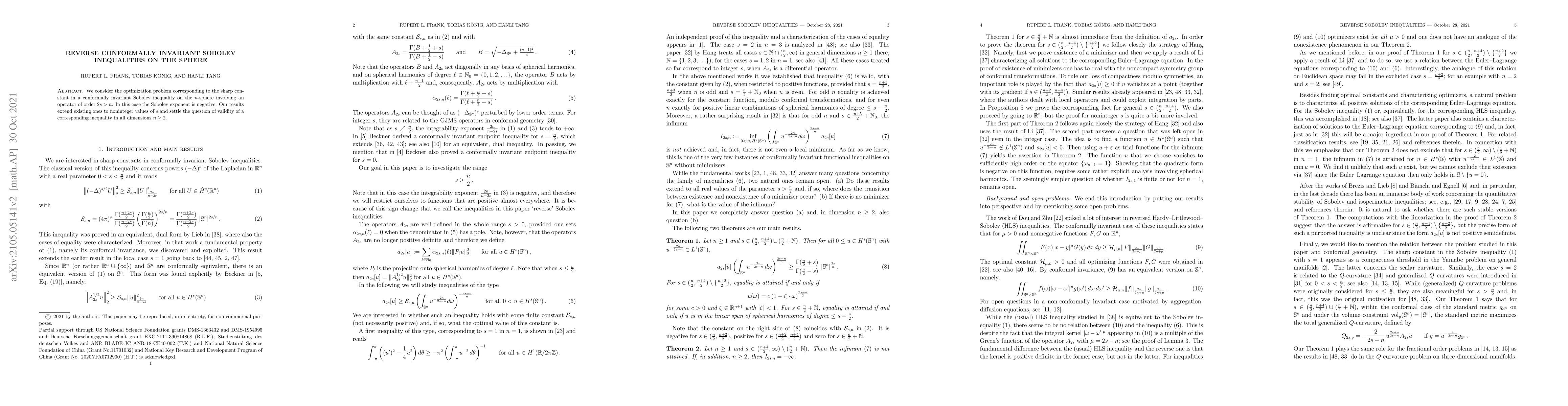 Thumbnail for Reverse conformally invariant Sobolev inequalities on the sphere