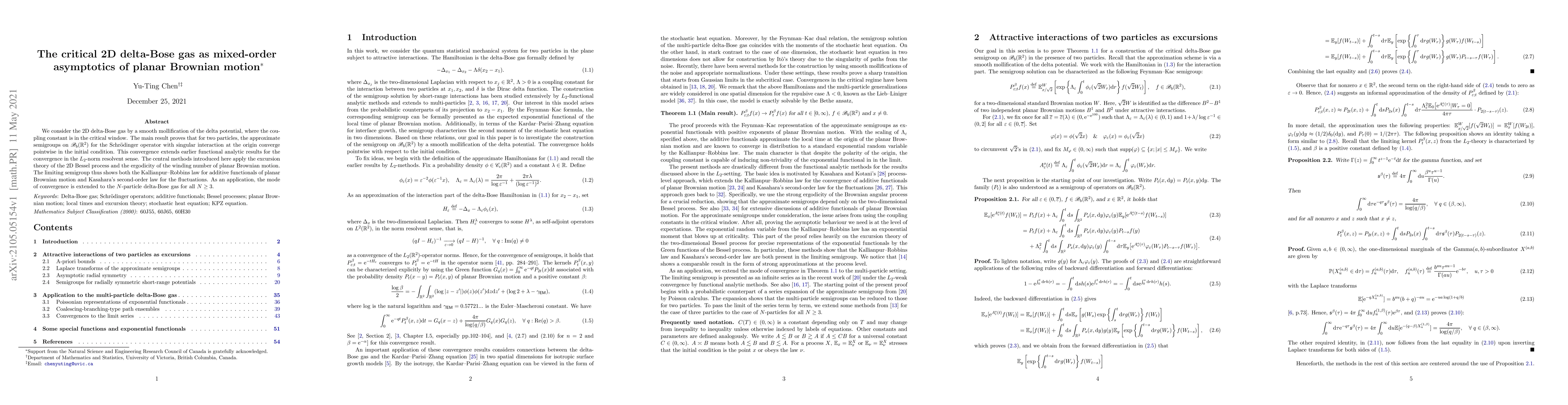 Thumbnail for The critical 2D delta-Bose gas as mixed-order asymptotics of planar
  Brownian motion