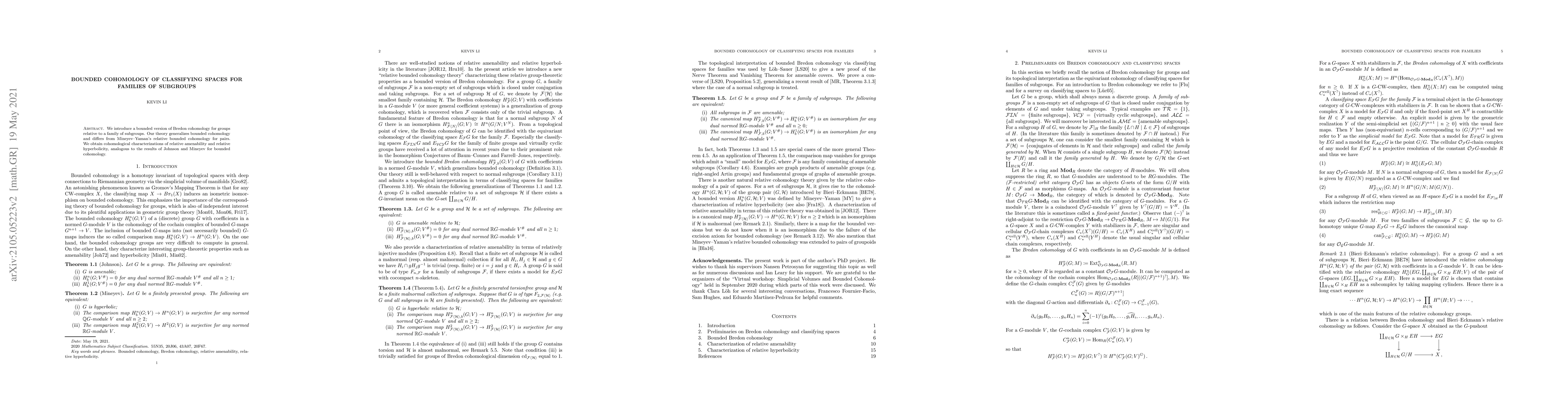 Thumbnail for Bounded cohomology of classifying spaces for families of subgroups