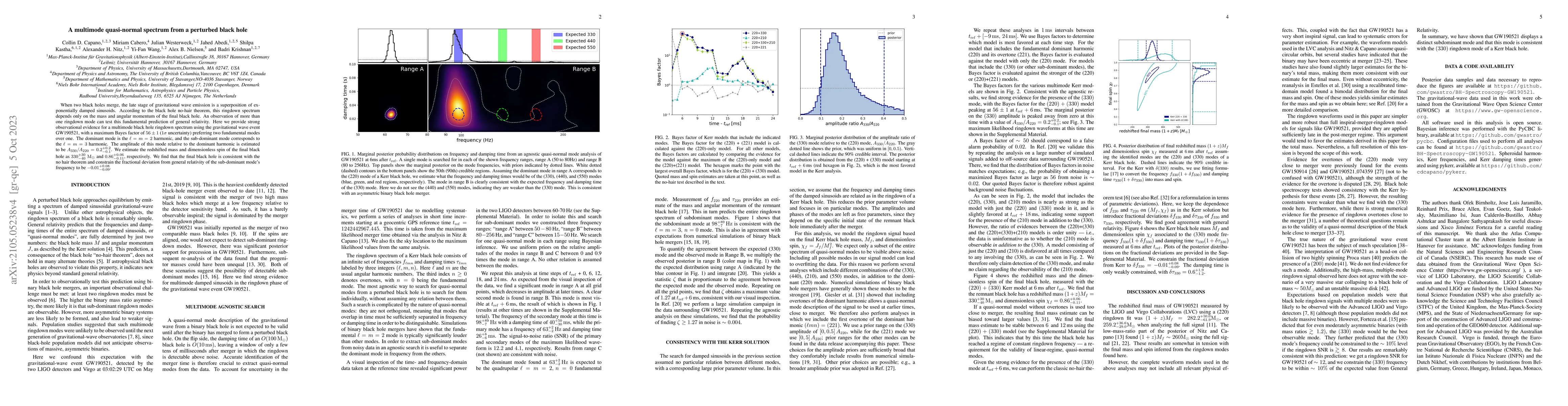 Thumbnail for A multimode quasi-normal spectrum from a perturbed black hole