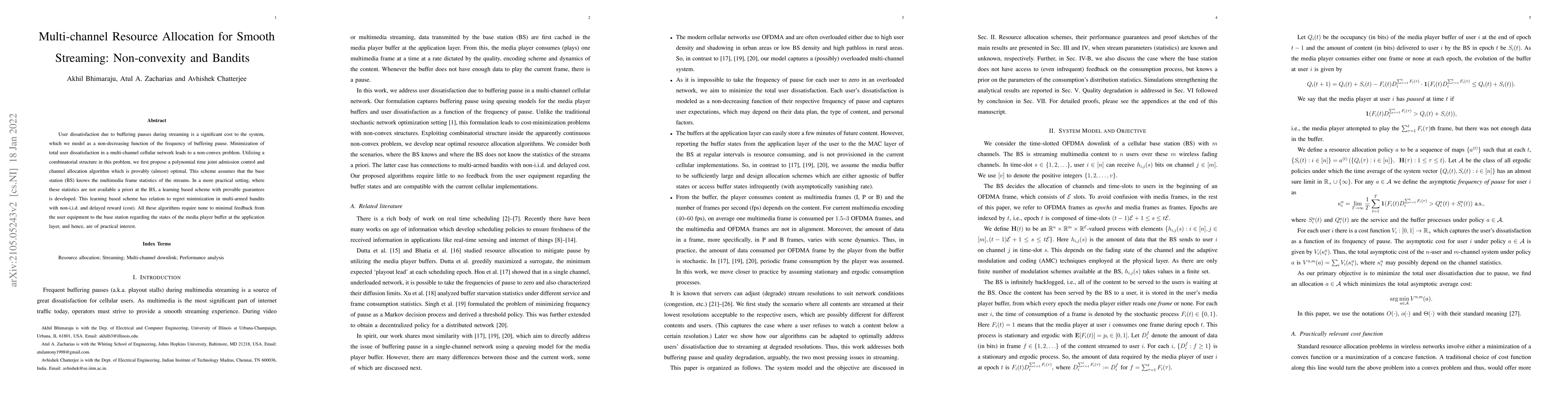 Thumbnail for Multi-channel Resource Allocation for Smooth Streaming: Non-convexity
  and Bandits