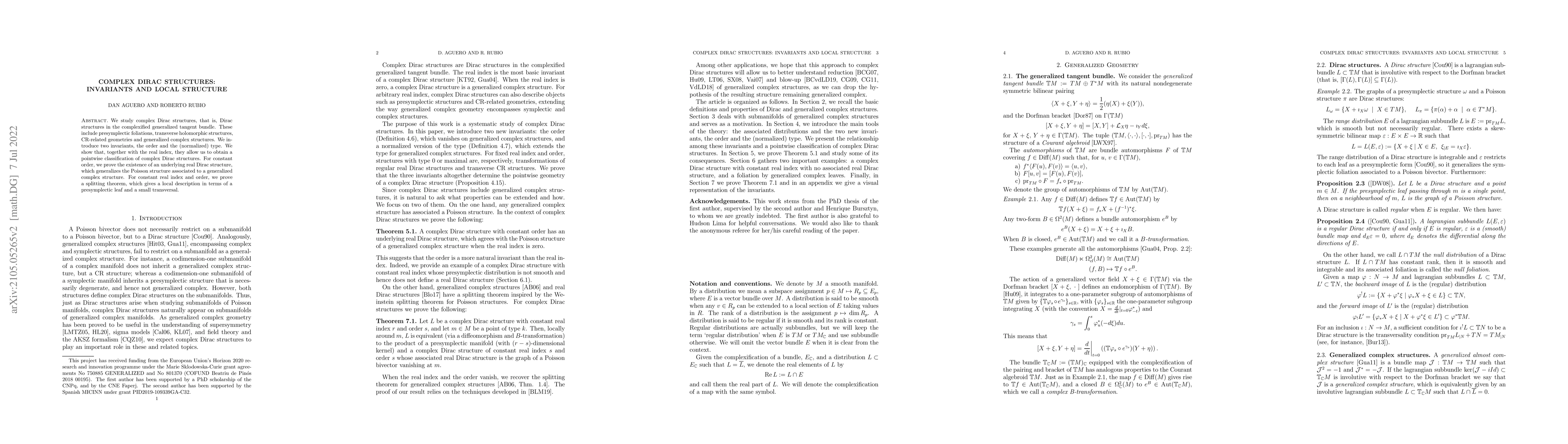 Thumbnail for Complex Dirac structures: invariants and local structure