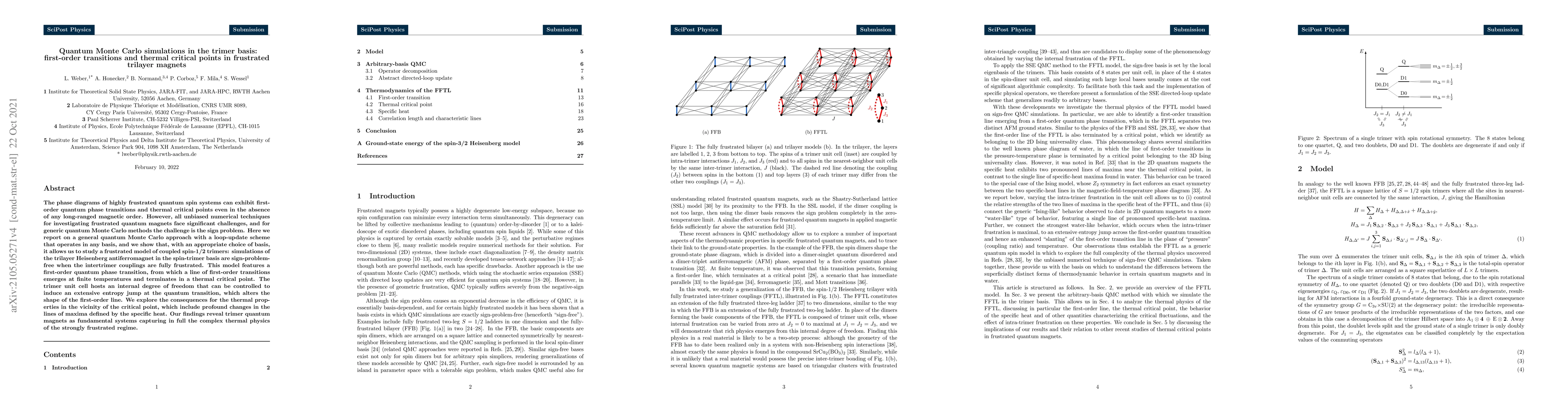 Thumbnail for Quantum Monte Carlo simulations in the trimer basis: first-order
  transitions and thermal critical points in frustrated trilayer magnets