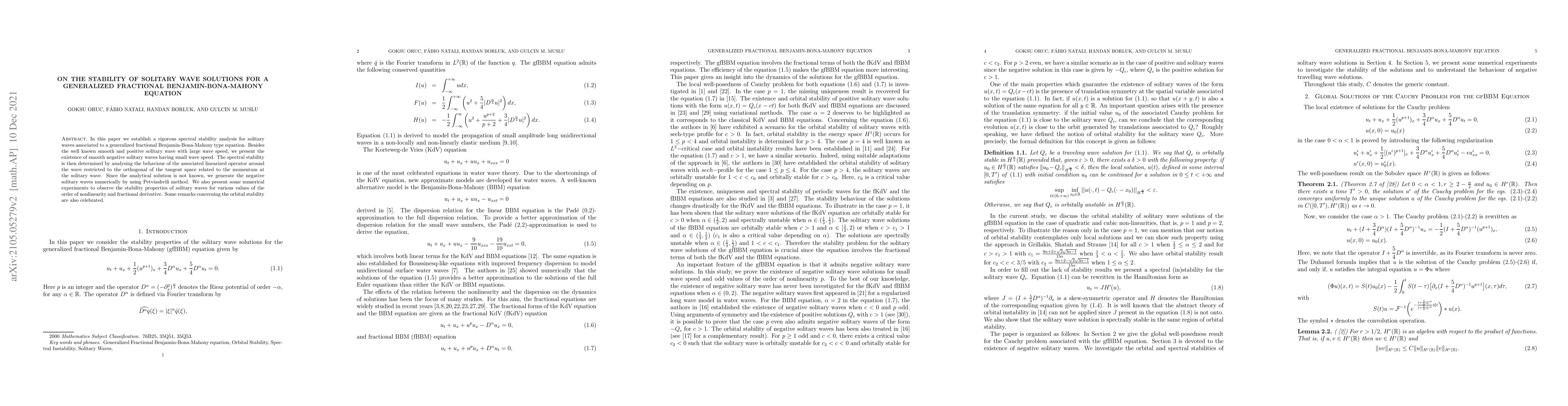 Thumbnail for On the Stability of Solitary Wave Solutions for a Generalized Fractional
  Benjamin-Bona-Mahony Equation