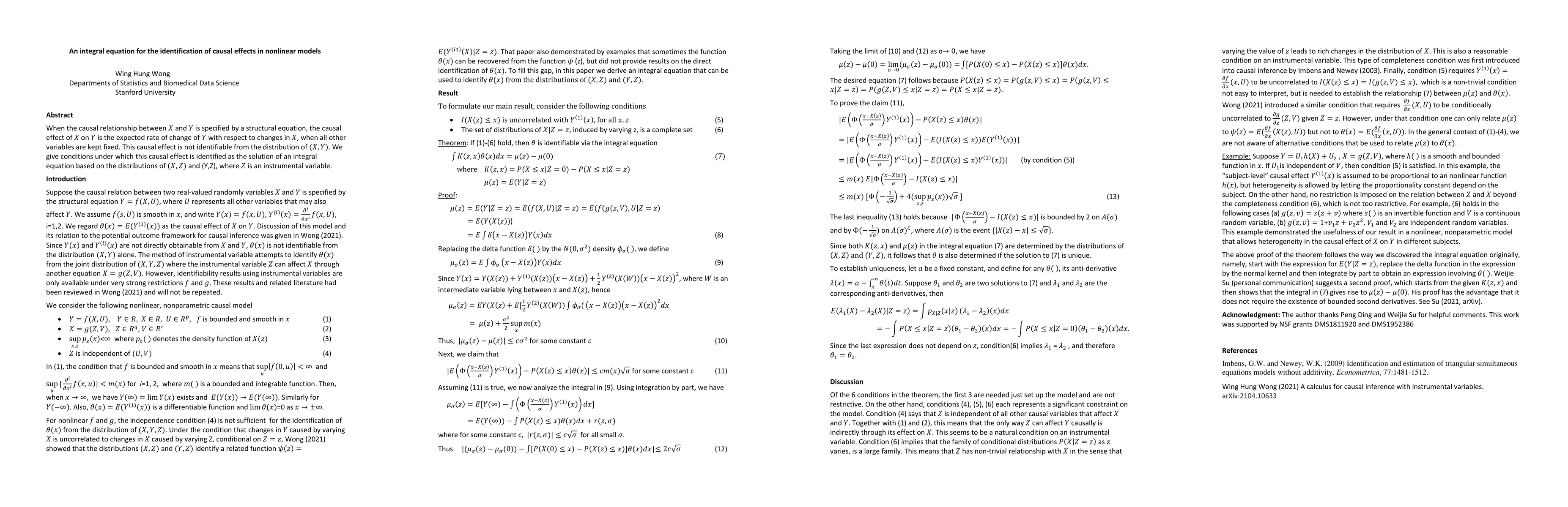 Thumbnail for An integral equation for the identification of causal effects in
  nonlinear models