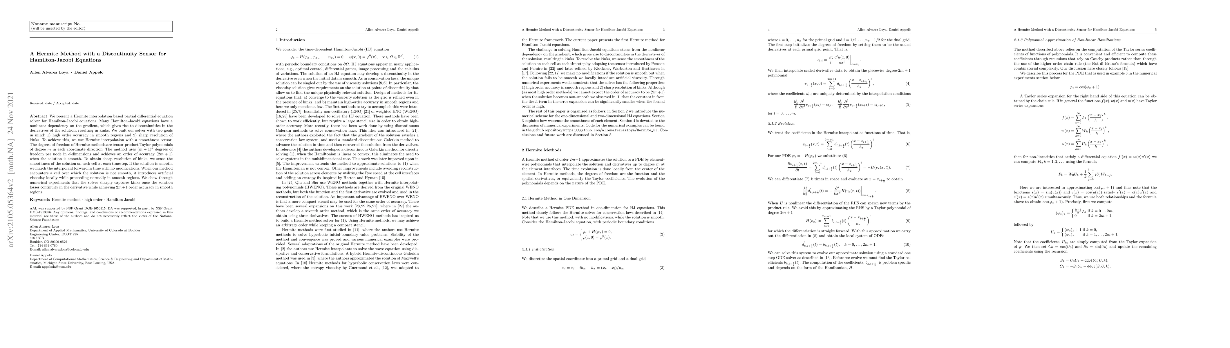 Thumbnail for A Hermite Method with a Discontinuity Sensor for Hamilton-Jacobi
  Equations