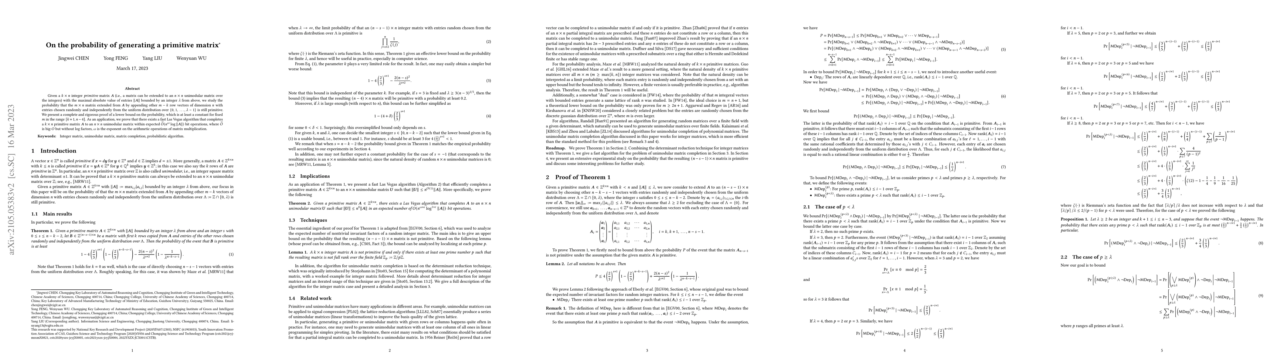 Thumbnail for On the probability of generating a primitive matrix