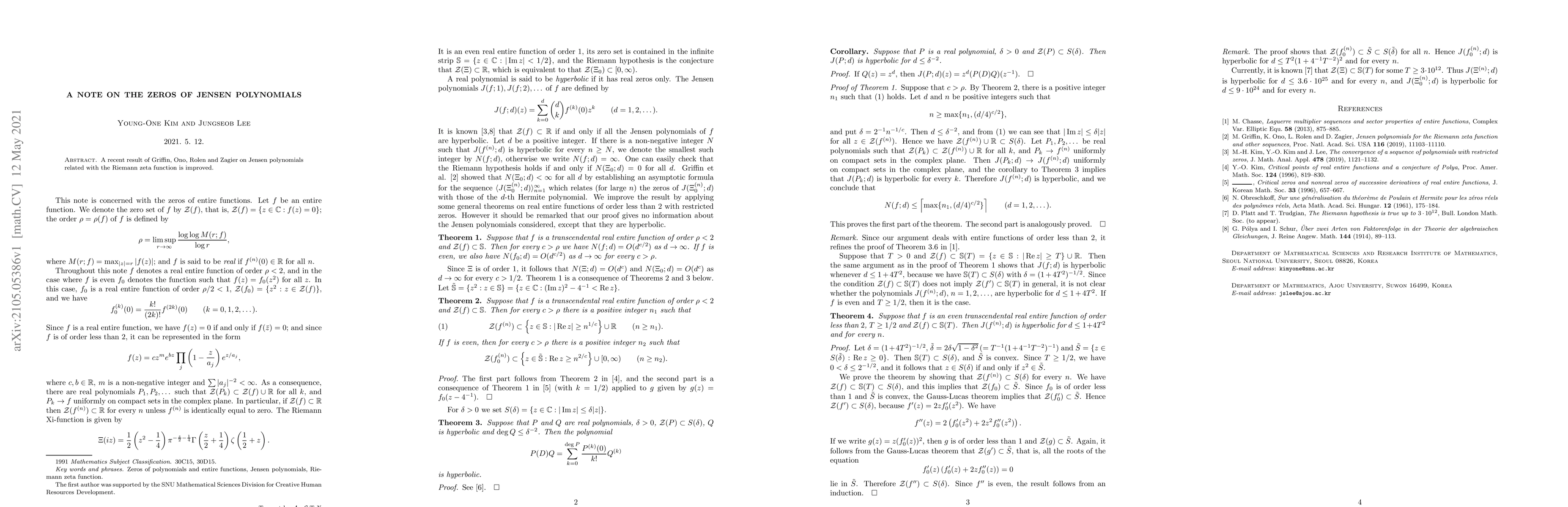 Thumbnail for A note on the zeros of Jensen polynomials